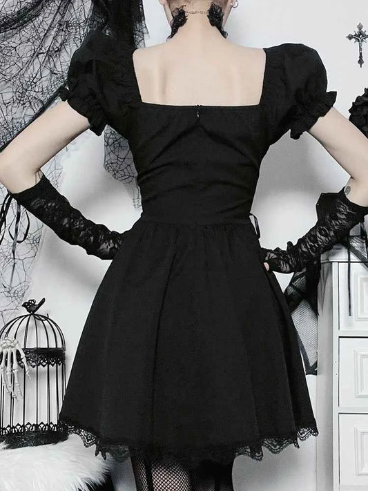 AltGoth Vintage Gothic Princess Dress Women Dark Harajuku Lace Up Cross Corset Dress Streetwear Partywear Lolita Dress Female