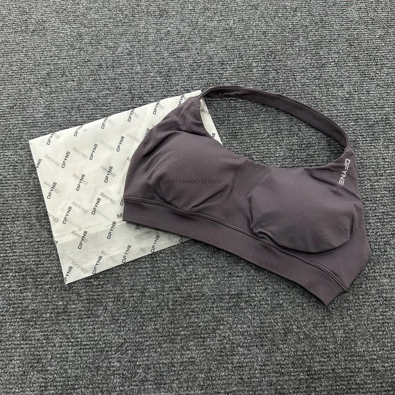 Dfyne Impact Sports Bra Women Seamless Halter Neck Strap Bras with Logo Padded Open Back Yoga Bra Medium Support Gym Crop Top SS69 21.69 DF6-6015 / L