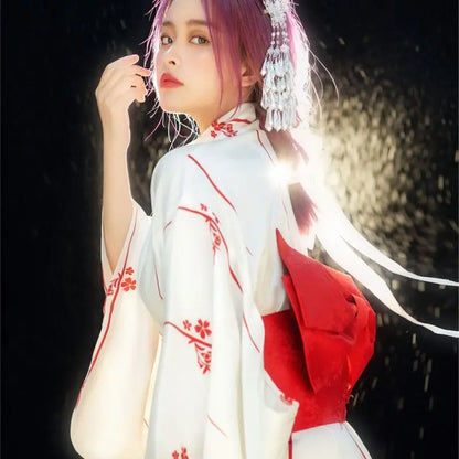 Fashion National Trends Women Sexy Kimono Yukata Dress With Obi Novelty Evening Dress Japanese Cosplay Costume Floral One Size