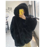 Nerazzurri Women's Faux Fur Coat with Hood - Warm & Fluffy