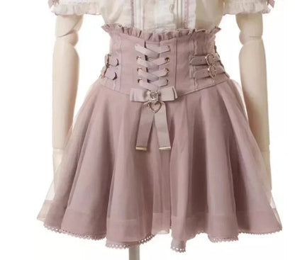 Japanese Liz Mine Women's Shirt Summer Off Shoulder Big Bow Short Sleeve Top Cute Girl BlousesHigh Waist Skirt 2 Piece Skirt Set SS69 65.69 pink skirt 1 / M