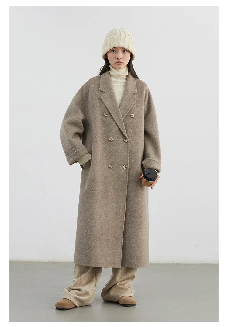 CHIC VEN Women Woolen Coat Double-breasted Basic Loose Casual Retro New Long Double-sided Female Overcoat Autumn Winter 2026