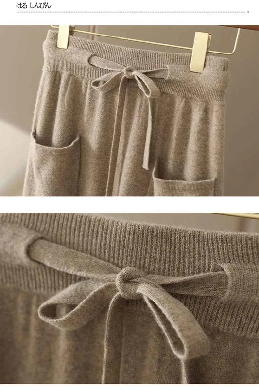 Autumn And Winter100% Pure Wool Skirt Women's Long Pocket Small A Skirt High Waist Slim Cashmere Knit A-Line Skirt