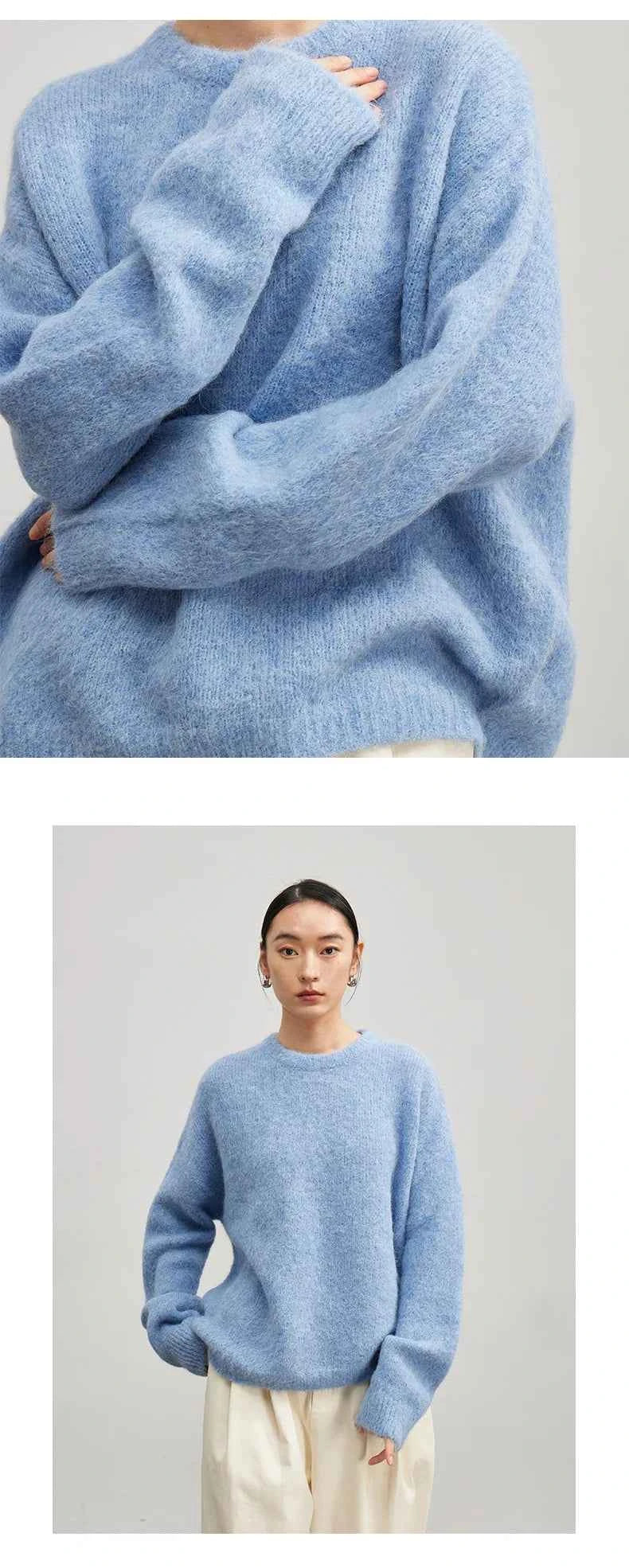 Warm Alpaca Pullovers for Woman, Dropped Sleeved Loose Sweaters, 2025 Fall Winter Top, Camel, Beige