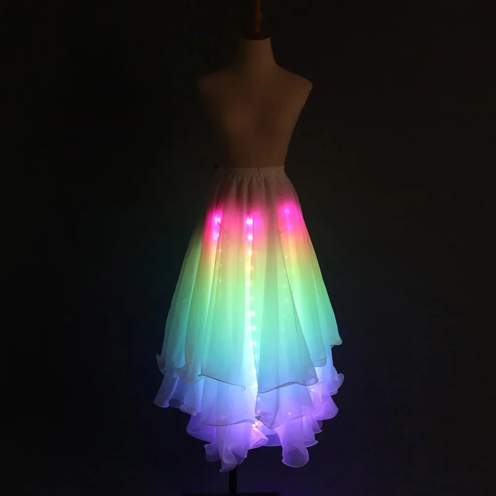 TEMLASER Women's RGB LED Belly Dance Skirt - Faux Leather