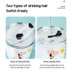 350ml Cute Unicorn Children Milk Cup With Scale Transparent Breakfast Cup With Straw Lid Cartoon Glass Cup For Kids Drinkware