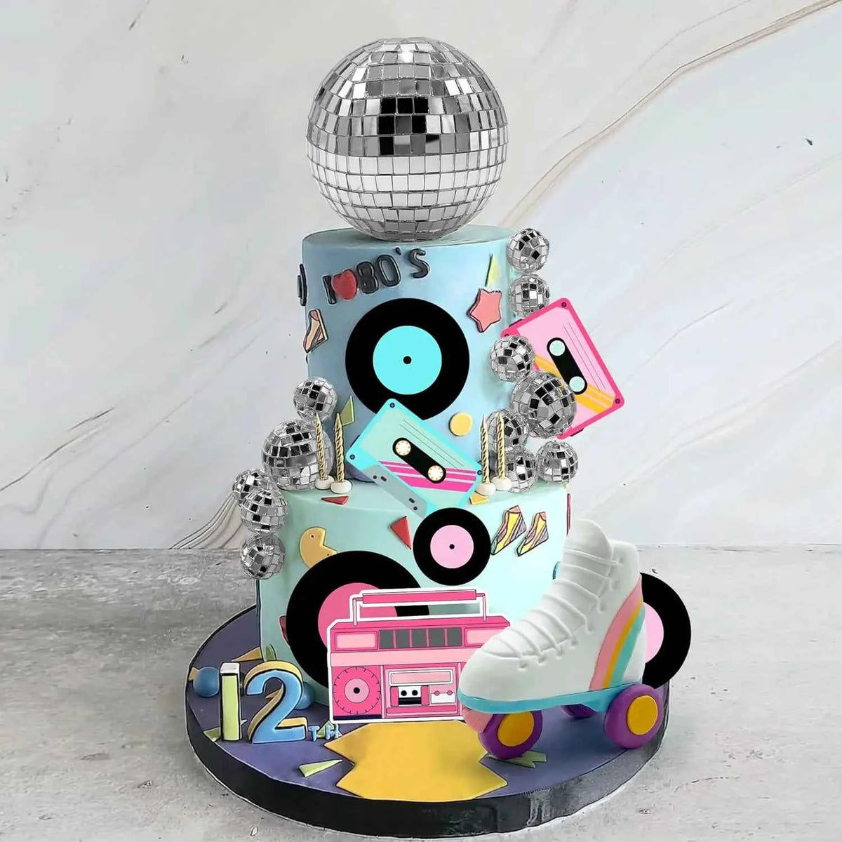 20PCS Retro Roller Skate & Disco Ball Cake Toppers - 80s 90s Hip Hop Skating Theme Party Decor for Birthday Unisex Kids Adults