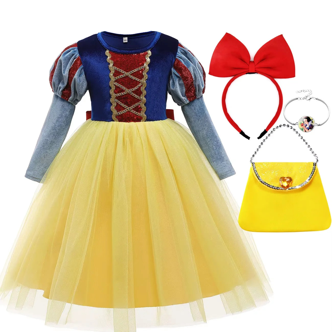 Disney Snow White Princess Dress for Girls - Yellow Stripe Cosplay Costume