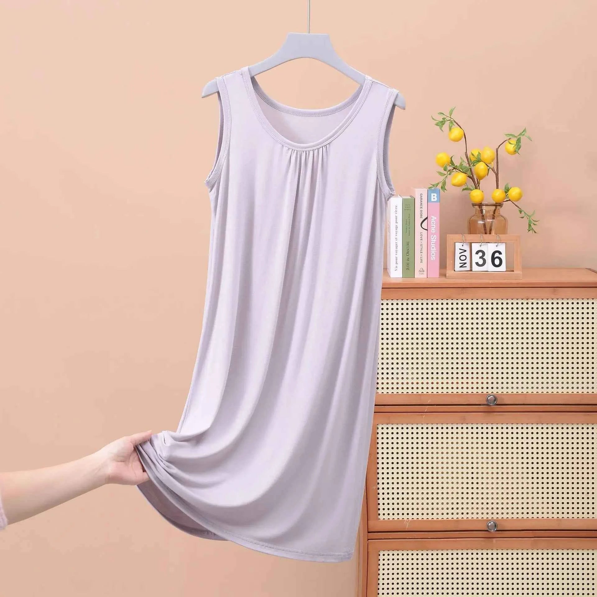 Plus size XL to 8XL Modal sleeveless sleepdress Summer lady's tank dress Loose camisole nightdress comfort dresses