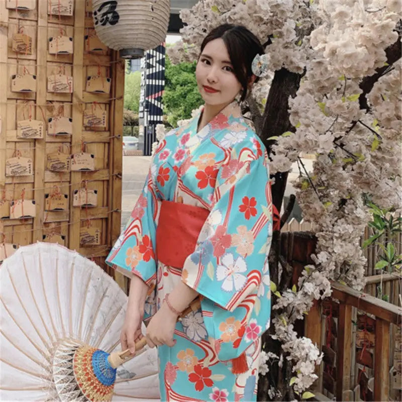Fashion National Trends Women Sexy Kimono Yukata Dress With Obi Novelty Evening Dress Japanese Cosplay Costume Floral One Size