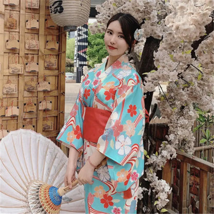 Fashion National Trends Women Sexy Kimono Yukata Dress With Obi Novelty Evening Dress Japanese Cosplay Costume Floral One Size
