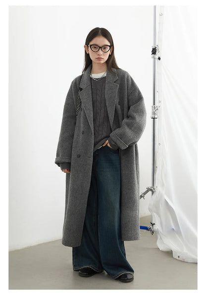 CHIC VEN Women Woolen Coat Double-breasted Basic Loose Casual Retro New Long Double-sided Female Overcoat Autumn Winter 2026
