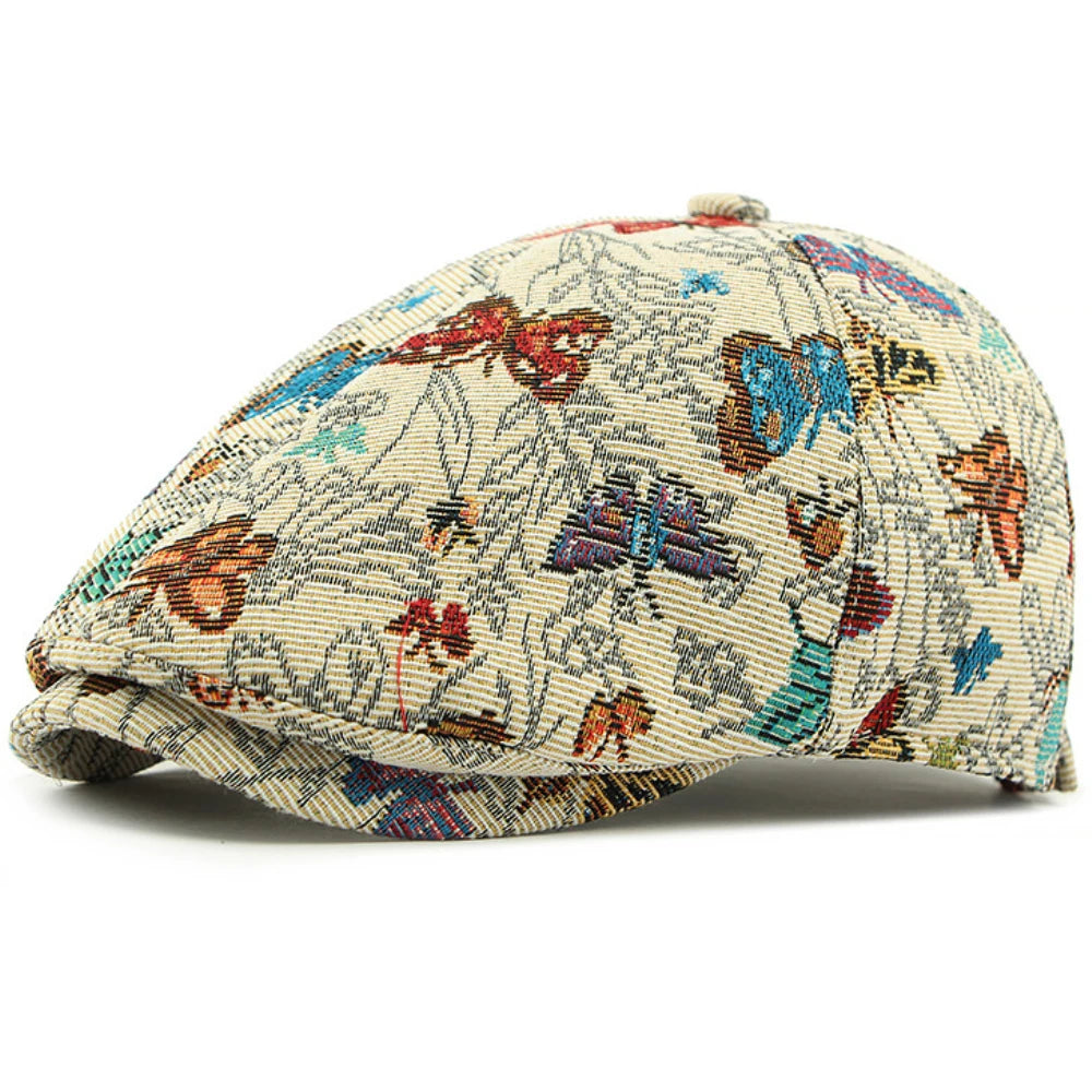 HT4729 Berets for Women Retro Butterfly Embroidery Artist Painter Beret Hat Retro Ivy Flat Cap Male Female Adjustable Beret Cap