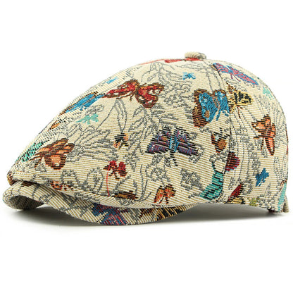 HT4729 Berets for Women Retro Butterfly Embroidery Artist Painter Beret Hat Retro Ivy Flat Cap Male Female Adjustable Beret Cap