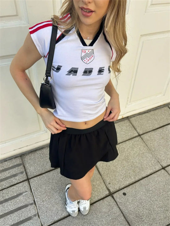 2025 Woman Clothing Shorts Suit America Sports Style Fashion Slim Retro Summer Letter Print Short-sleeved Top Y2k ropa de mujer SS69