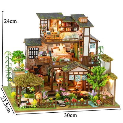 DIY Wooden Bamboo Spring Courtyard Casa Miniature Building Kits Bookend Assembled Dollhouses Bookshelf Home Decor Friends Gifts SS69
