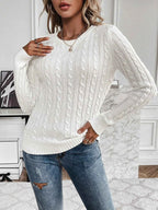 Women's Autumn and Winter Solid Color Round Neck Pullover Long Sleeved Knitted Sweater