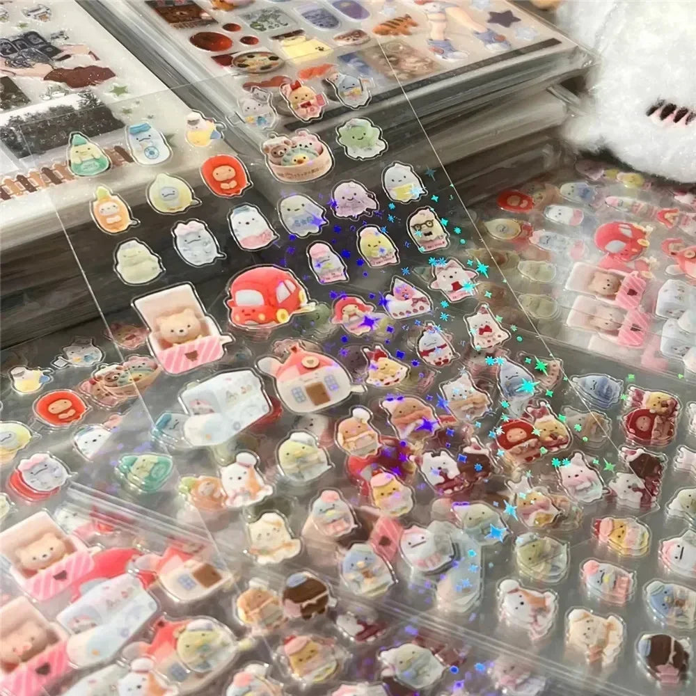 12pcs/10pcs Kawaii Glitter Stickers Transparent Journal Stickers PET Scrapbooking Cut Film Toploader Scrapbooking Deco Home SS69