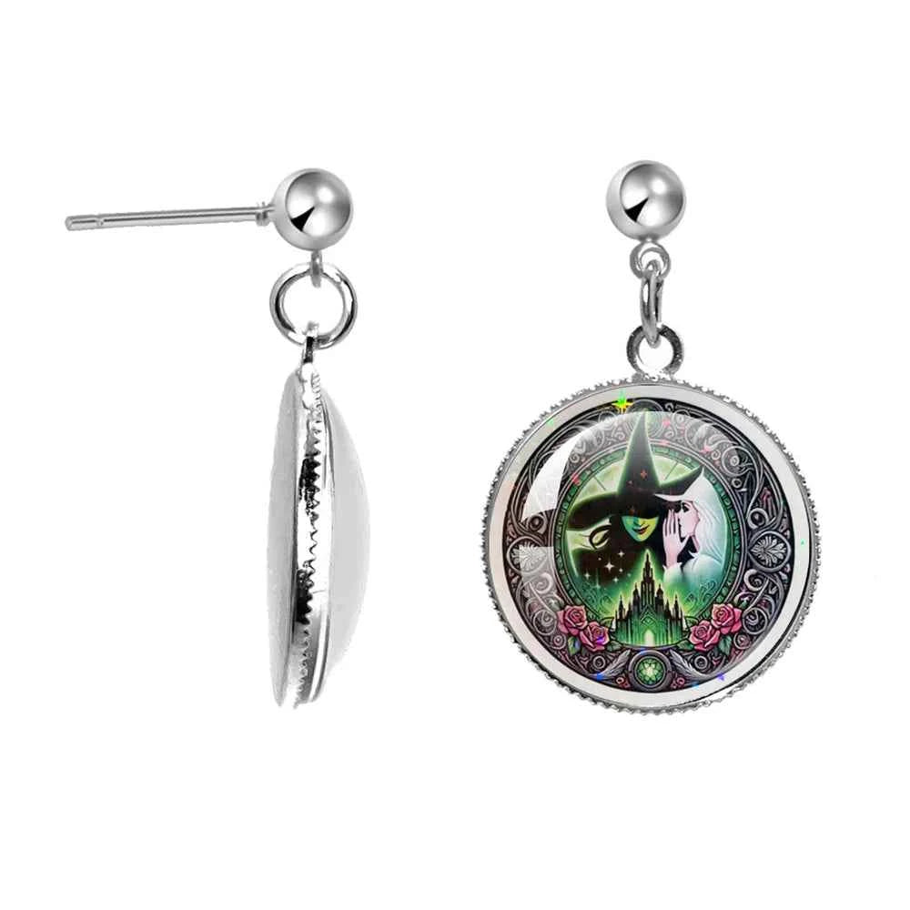 The Movie Wicked Elphaba&Linda Cosplay 20MM Glass Cabochon Earrings Jewelry Accessories Earring Jewelry Gift for Couple