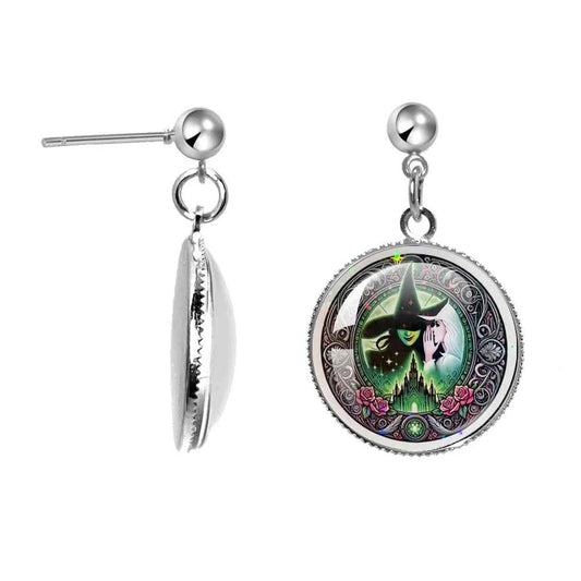 The Movie Wicked Elphaba&Linda Cosplay 20MM Glass Cabochon Earrings Jewelry Accessories Earring Jewelry Gift for Couple
