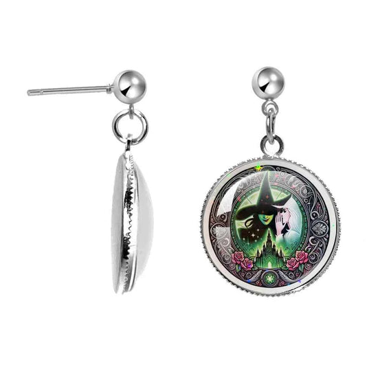 The Movie Wicked Elphaba&Linda Cosplay 20MM Glass Cabochon Earrings Jewelry Accessories Earring Jewelry Gift for Couple