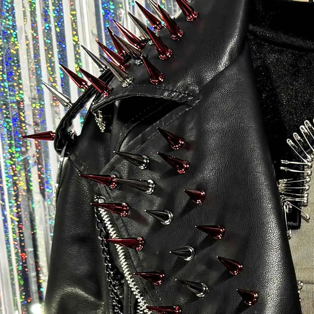 Women's Y2K Goth PU Leather Jacket with Spikes