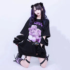 Harajuku Printed Black Zipper Hoodie