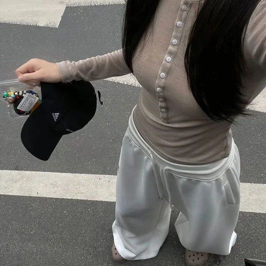 BiggOrange Women's High-Waist Oversized Hip-Hop Sweatpants, Black Wide-Leg