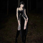 Punk Grunge High Split Hem Straps Dess 90s Streetwear Gown Women Sexy Corn Bandage Velvet Dresses Mall Gothic Clothing