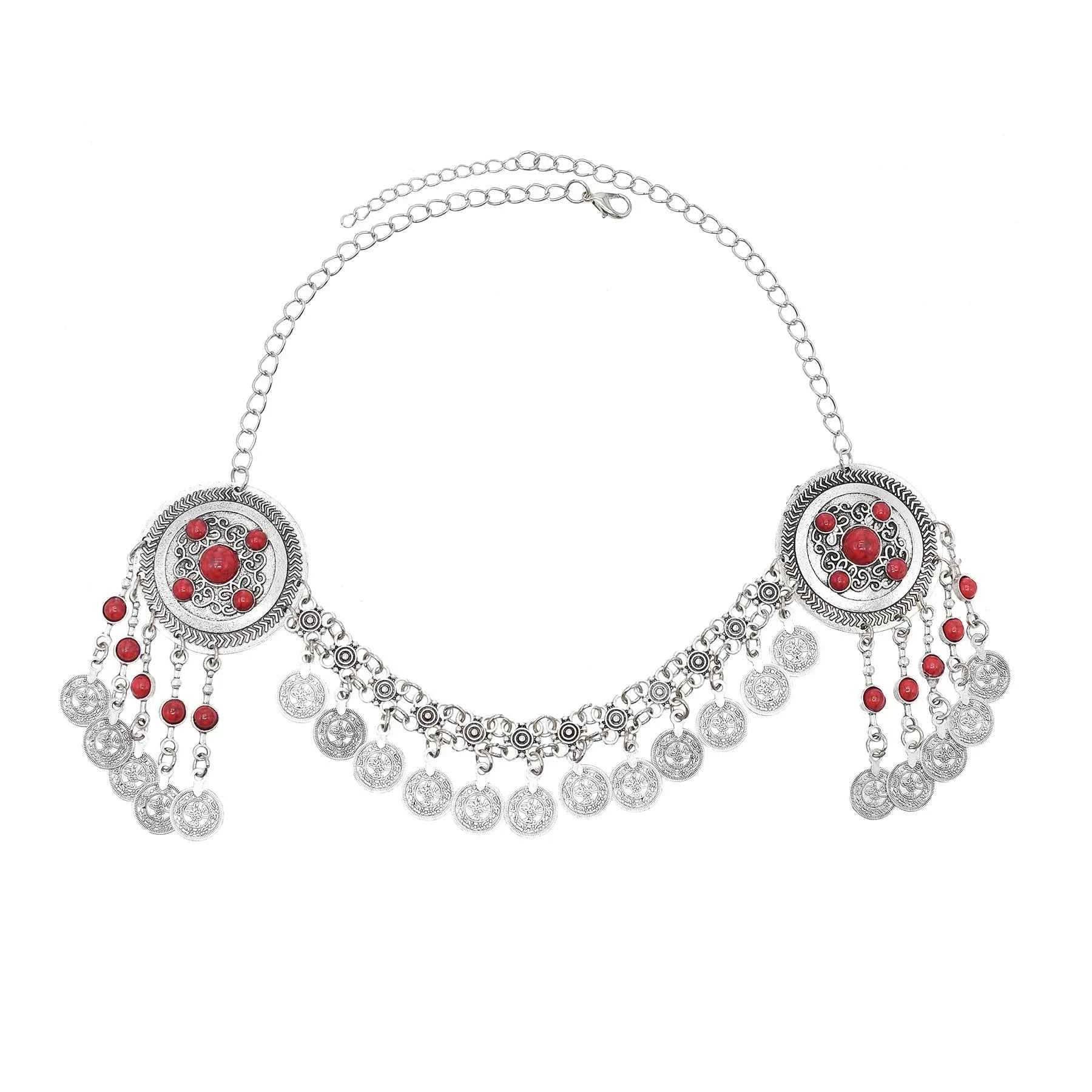 Traditional Kazakhstan Ethnic Coins Bracelet Hair Accessories  for Women Vintage Nepalese Tibetan Clothing Headwear Jewelry Set