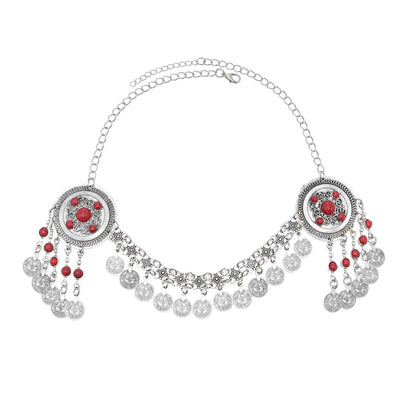 Traditional Kazakhstan Ethnic Coins Bracelet Hair Accessories  for Women Vintage Nepalese Tibetan Clothing Headwear Jewelry Set