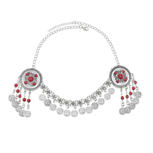 Traditional Kazakhstan Ethnic Coins Bracelet Hair Accessories  for Women Vintage Nepalese Tibetan Clothing Headwear Jewelry Set