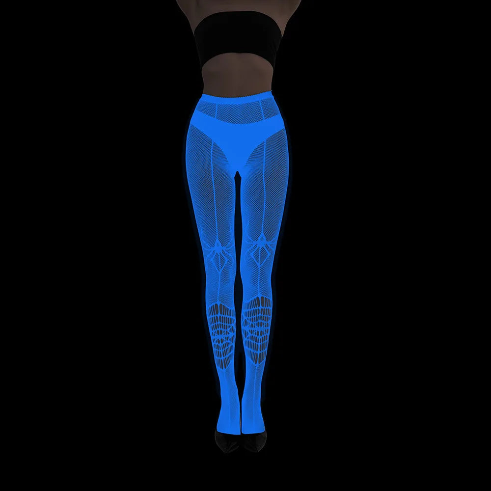 Women Glow in The Dark Fishnet Tight Rose Pattern Fishnet Tights Luminous Fishnet Halloween Party Festive Dress Up SS69