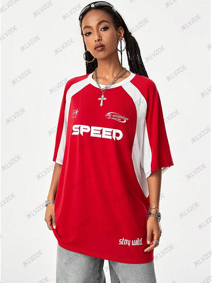 New Arriavl Summer Black Pink Retro Patchwork Football Jersey Y2K Tshirt Sports Breathable Short Sleeve O-neck T-shirt For Women SS69 25.69 TZ1105231 / XXS