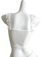 Sweet Crop Top Women Lace Trim Cotton Cropped Bows Bead Decoration Pink White Cute Camis Sweet Girls Lolita Style Kawaii Clothes SS69