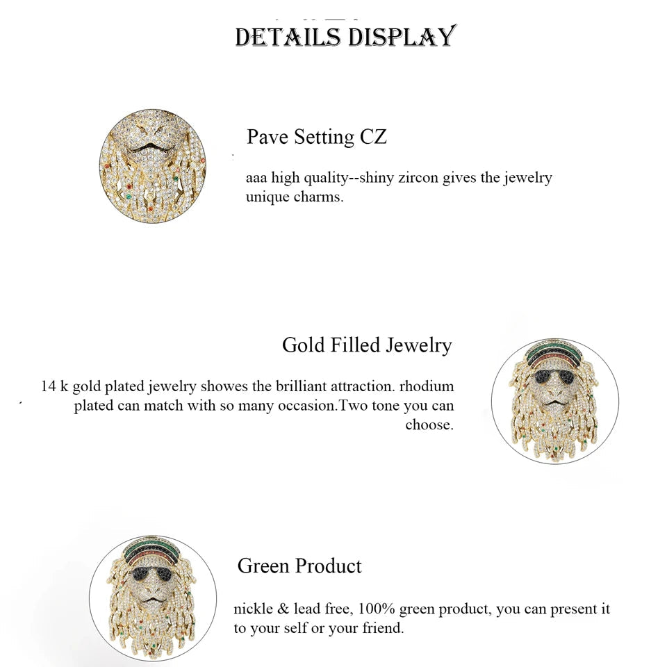 VANAXIN Cool Lion Head Design Pendants  Necklaces Handsome for Men Big Punk Luxury Jewellery Friendship Gift Gold Color Gift SS69