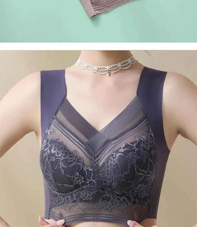 L-6L Women Large Bra Push Up Ice Silk Seamless Upper Bralette Lace Wireless Summer Bras Top Lingerie Underwear Brasieres Mujeres