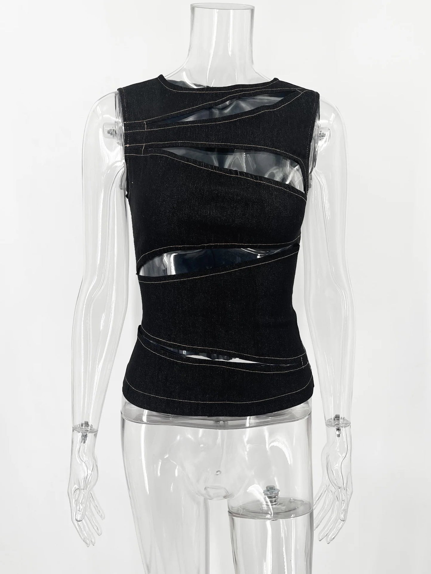 Talenza Women's Sleeveless Round Neck Vest Summer Solid Color Hollow Slim Vest Top Fashion Sexy Streetwear Women's Slim Vest Top SS69