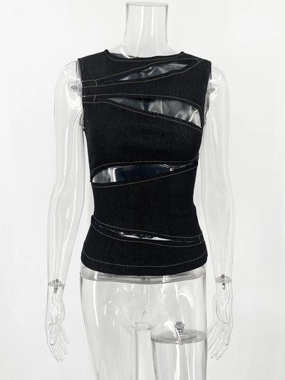 Talenza Women's Sleeveless Round Neck Vest Summer Solid Color Hollow Slim Vest Top Fashion Sexy Streetwear Women's Slim Vest Top SS69