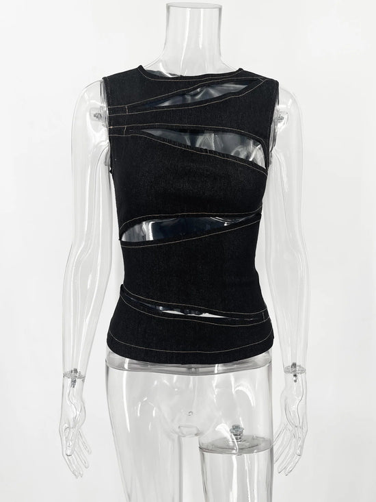 Talenza Women's Sleeveless Round Neck Vest Summer Solid Color Hollow Slim Vest Top Fashion Sexy Streetwear Women's Slim Vest Top SS69