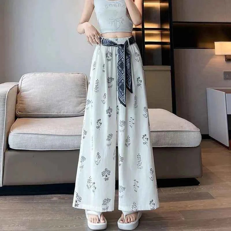 Women's Retro Comfortable Pants Printed Thin Office Lady Fashion New Arrival Trendy Breathable