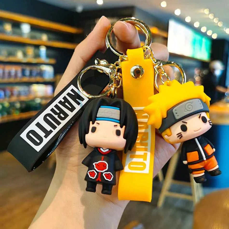 Anime Naruto Keychain Fashion Jewelry Cartoon Figure 7CM PVC Keyring Uzumaki Kakashi Action Figures for Men Women Bag Pendant
