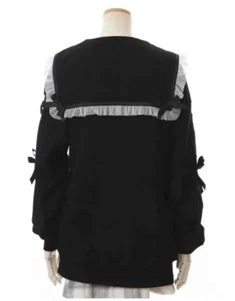 Mine Series Japanese Embroidery Bow Sail Collar Black Long Sweatshirt Coat Women Hoodie Lolita Sweet Girls Pink Hoodies Jacket