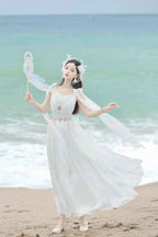 NONSAR God Greek Sweet Vintage Fairy Dress Women Summer Court Style Han Elements Chiffon Elegant floating Strap Long Dresses