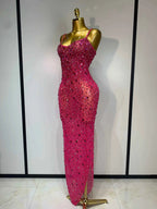 Luxury Rhinestones Sexy Mesh See Through Bodycon Dress Women Birthday Evening Cocktail party Gown Red Carpet Club Stage Outfit