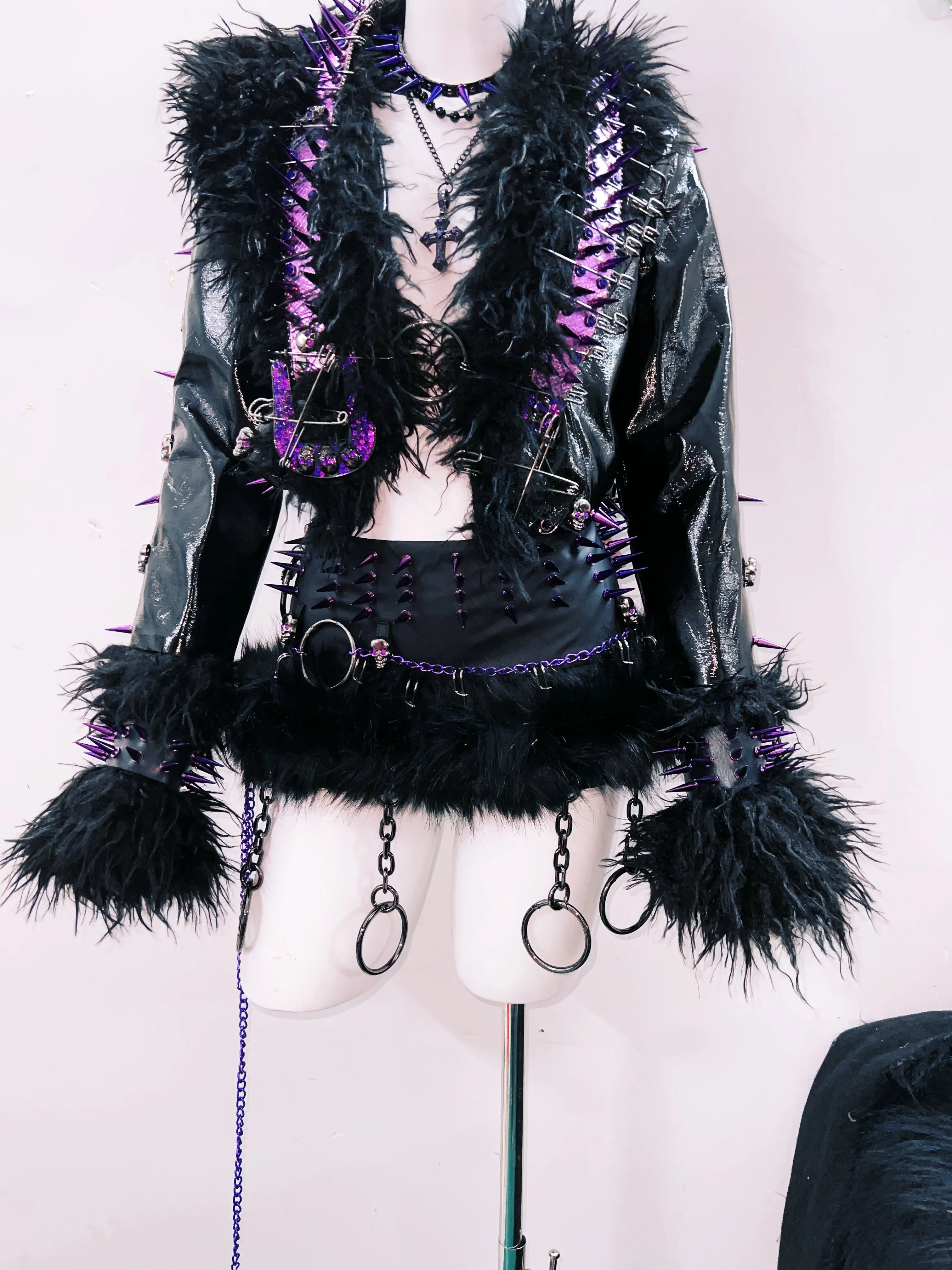 Gothic Rivet Faux Leather Jacket - Short Distressed Style