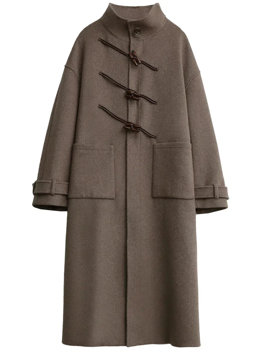 CHIC VEN Women Woolen Coats Fashion Retro Design Button Loose Long Overcoat Korean Female Clothing Autumn Winter New 2026