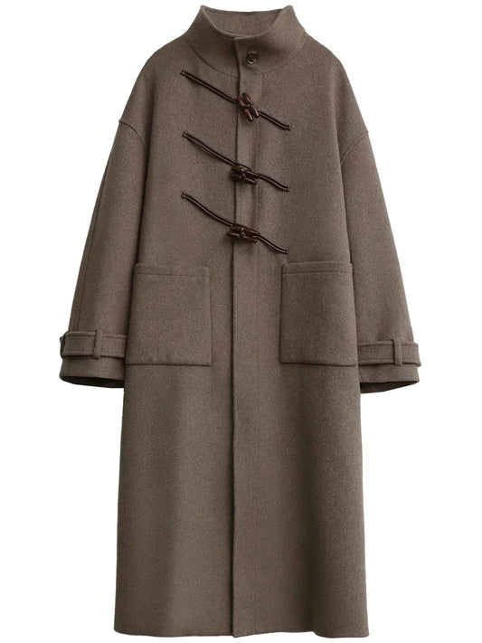 CHIC VEN Women Woolen Coats Fashion Retro Design Button Loose Long Overcoat Korean Female Clothing Autumn Winter New 2026