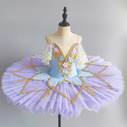 SS69 Girls' Professional Ballet Tutu Dress, Purple Swan Performance Leotard