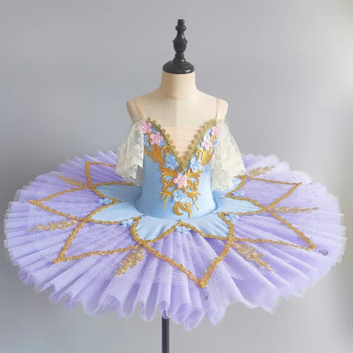 SS69 Girls' Professional Ballet Tutu Dress, Purple Swan Performance Leotard